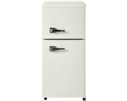 Merax Retro Mini Koelkast met Vriesvak - 60L - Dubbele Deur - 88.8 cm Hoog - Energieklasse E - LED-Verlichting - Creme Wit