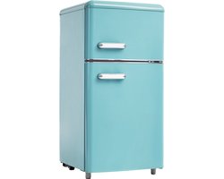 Merax Retro Mini Koelkast – Tafelmodel Koel-vriescombinatie 91 cm – 72L Inhoud – 21L Vriesvak en 51L Koelvak – Energieklasse E – Cyaan Blauw