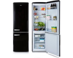 PR195RKZ Retro Koelkast - 244L - D - Koelvriescombinatie - Vrijstaand - Zwart