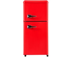 Retro Koelkast 42x45,5x88,8cm Rood Twee Deurs 60L Vriezer 102kWh Per Jaar -27°C Tot 13°C LED Licht Energieklasse E Geschikt Voor Kleine Woningen