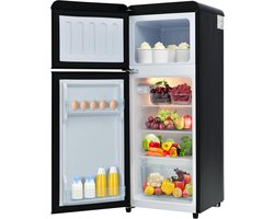 Retro Koelkast – Koel-Vriescombinatie – Mini Koelkast – Tafelmodel – Kastmodel – 92L Inhoud – Energieklasse D – Twee-Deurs Design – Compact 105,5 CM Hoog