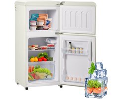 Sweiko 2-deurs Koelkast, totaal volume 60 liter, vriesvolume 22 liter, 102 kWh/jaar, -27°C ∽ 13°C, LED-verlichting, melkwit, Energieklasse E