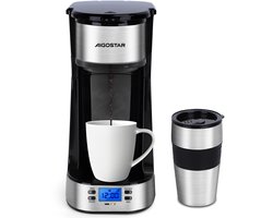 Aigostar 302FX - Koffiezetapparaat - Filterkoffie - 0.42 l - thermosbeker - Timer schakelaar - Ideal voor camping - 750W - RVS/Zwart