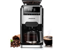 Aigostar Savor - Koffiezetapparaat met ingebouwde koffiemolen - 1.5L - 24-uurs Timer - Digitaal Display - Warmhoudfunctie - 1400W - Zwart