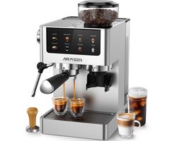 AIRMSEN Volautomatische Espressomachine - Met Bonenmaler & Stoompijpje - 20 Bar - RVS - Touchscreen - Voor Espresso, Americano & Cold Brew