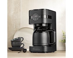 Barista filterkoffiezetapparaat met thermoskan | 24-uurs timer & permanentfilter | Voor 8 kopjes koffie | Koffiezetapparaat voor gemalen koffie [Zwart]