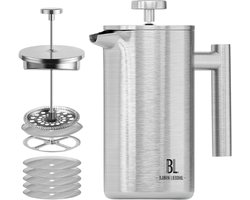 Bjørn Liebdhal Premium Cafetiére, Dubbelwandig, Roestvrij Staal, 1000 ml - French Press Koffiemaker - Geschikt Voor Koffie, Melkopschuimen & Thee