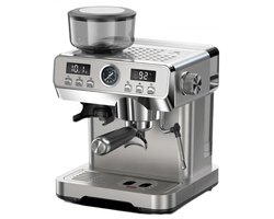 Bresco® Barista Espressomachine – Pistonmachine met Koffiemolen – RVS Koffiemachine melkopschuimer – Bonenmaler – Brushed Stainless Steel