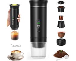 Draagbaar koffiezetapparaat 3-in-1 - Oplaadbaar, draagbaar reiskoffiezetapparaat - 20-25 uur - 12V espressomachine voor capsule-Capaciteitsupgrade -CNC - Verhoogde capaciteit-gemalen koffie - voor kamperen, reizen, kantoor, auto en thuis (zwart)