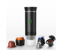 Draagbaar Koffiezetapparaat voor Onderweg - Draadloos voor in de Auto - 12 Volt - Espresso - Nespresso - Dolce Gusto - Capsule Koffie - Gemalen Koffie - Cups - Oplaadbaar - Draagbare Koffiemachine - Zwart