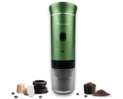 Draagbare koffiemachine - Cuisina Lumina ® - Hoogwaardige kwaliteit - 120 ML - Voor onderweg - Draagbaar koffiezetapparaat - Camping gadget - Oplaadbaar - Verwarmt water - Koffiecups & gemalen koffie - Espresso & Lungo - Matte groen