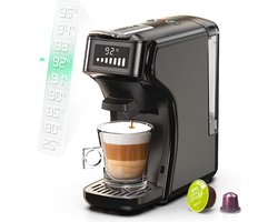 HiBREW H1B koffiezetapparaat met 6 in 1 pads, watertank van 600 ml, drukextractie van 19 bar, koud/warm-modus, LED-indicator, voor Kcup*/Nes*/DG*/espressopoeder, zwart - EU-stekker