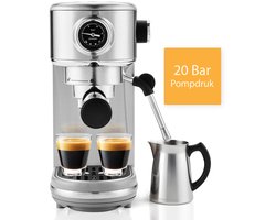 KitchenLove Pistonmachine - RVS Espressomachine - 20 Bar - Handmatig - Met Stoompijpje
