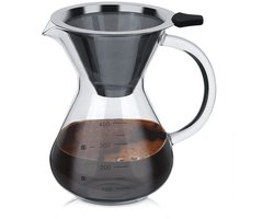 Koffiezetapparaat met handmatige filterkoffie, kan van borosilicaatglas, handmatig koffiezetapparaat met permanente filter, 0,4 L