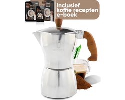 Leonomics Percolator 300 ml 6 Koffiekopjes – Aluminium Moka Pot – Espressomaker met houten handvat en vitrinedeksel