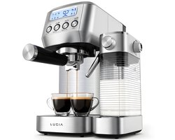 Lugia Pistonmachine 20 Bar - Koffiemachine met Automatische Melkopschuimer - Espressomachine - Led display - 20 bar - Ccappuccino, latte en macchiato - RVS Lugia