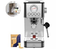 LunaSea's RVS Pistonmachine - Espressomachine - 20 Bar - 1.8L Waterreservoir - Kopjesverwarmer - Inclusief Ontkalkingstabletten