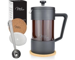 Milu French Press Koffiemaker | 350ml, 600ml, 1L | Glazen Cafetière, koffie Pers voor Thuis, Reizen en Kamperen – Inclusief Onderzetter, Lepel en Vervangingsfilter - Franse Pers Koffiezetapparaat (350 ml)