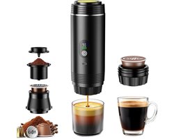 Mini Koffiemachine - 3-in-1 Reis Espresso Apparaat - Werkt op Batterijen en USB - Voor Cups en Gemalen Koffie - Camping en Autogadget - Cadeau voor Kampeerders en Reizigers - Reisaccessoire - Zwart - 1 Stuk