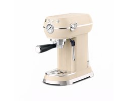 Motivai Retro Pistonmachine Espressomachine – Voor Gemalen Koffie, Bonen & Nespresso Cups – 20 Bar – BPA-vrij & PFAS-vrij – 1,5L Waterreservoir – Kopjesverwarmer – Beige Koffiezetapparaat