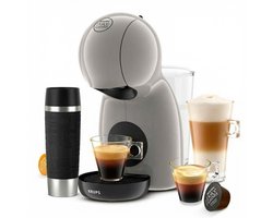 Nescafé Dolce Gusto Piccolo XS YY5742FD met Travel Mug Krups thermische roestvrijstalen – Capsule koffiemachine – 15 bar – Basic Taupe – Compacte koffiemachine – Warme & koude dranken