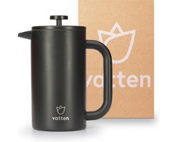 Vatten® Premium RVS French Press - Zwart - 1 Liter - Dubbelwandige Koffiemaker - Cafetière
