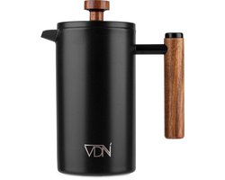 VDN French press Cafetiere - 0.7 L - Verse koffiemaker - Dubbelwandig RVS koffiepers - Zwart