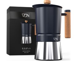 VDN Moka Pot 300 ml 6 kops - Inductie of alle andere soorten warmtebronnen - Percolator - RVS met houten handvat - Espresso maker