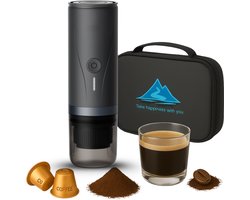 Yemtech® Draagbare Espresso Apparaat – Elektrische Draagbare Koffiemachine - Koffiezetapparaat - Espressomachine - 20 Bar – Capsule & Gemalen Koffie – USB-C Oplaadbaar – 7500mAh – Elektrische Reiscup – Inclusief Draagkoffer – Grijs