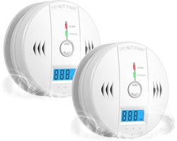 2 Stuks - Koolmonoxidemelder Met Display - Werkt Op Batterijen - Co-Melder - Met Digitaal Led-Display - Met Kunstmatig Alarmgeluid En Testknop - Draadloos - Geschikt Voor Thuis, Restaurant, Hotel, Kantoor - Voldoet Aan Europese Norm