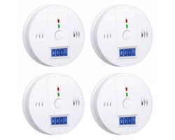 4 Stuks Koolmonoxidemelder - CO Melder Set - Werkt Op Batterijen - Met Digitaal Scherm & PPM Display - 85dB Alarm - Koolstofmonoxide Detector - Brandbeveiliging - Geschikt Voor Thuis, Restaurant, Hotel, Kantoor - Wit