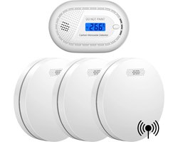 Aroha Link brandpreventieset - 3 Rookmelders & 1 CO melder - 10 jaar batterij & sensor - Draadloos & onderling koppelbare brandmelder & Koolmonoxidemelder - CO meter - Multipack 4 set