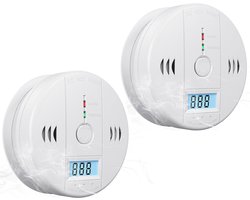 Koolmonoxidedetectoren - 2 stuks - Koolmonoxidemelder Met Display - Co-Melder - Werkt Op Batterijen - Led display - Met kunstmatig Alarmgeluid En Testknop - Draadloos - CO melder geschikt Voor Thuis, Restaurant, Hotel, Kantoor - Wit