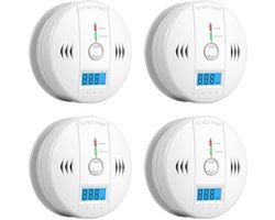 Koolmonoxidedetectoren - 4 stuks - Koolmonoxidemelder Met Led display - Co-Melder - koolmonoxidealarm met gevoelige CO-sensor - Met kunstmatig Alarmgeluid En Testknop - Koolmonoxidemelders - voor thuis, slaapkamer en keuken - Wit