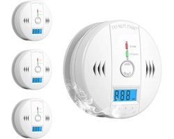 OIMG Koolmonoxidemelders - 4 stuks - Koolmonoxidemelder Met Display - Werkt Op Batterijen - Co-Melder - Draadloos - Met Digitaal Led-Display - Met Kunstmatig Alarmgeluid En Testknop - Brandmelders - Geschikt Voor Thuis, Restaurant, Hotel, Kantoor