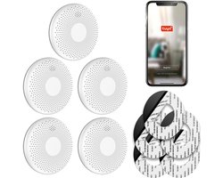 SAVS CS11W Slimme combimelder met wifi 5-pack - Tuya Smart Home app - Rook en koolmonoxide - 10 Jaar batterij - Geen LED lampje - Rookmelder en koolmonoxidemelder met extra dun design - Rook én CO melder - Montage zonder boren