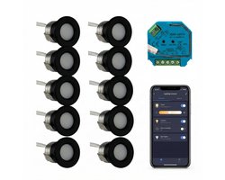 10x | Smart veranda inbouwspots zwart | 1.5 Watt | Complete set | Zigbee | HUE Compatible | 3000K - Warm wit (830)