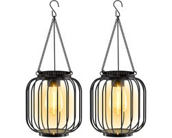 2-pack hangende zonnelantaarns, metalen buitenzonnelampen, waterdichte decoratieve buitenverlichting voor buiten, patio, tuinpad, veranda, warm wit