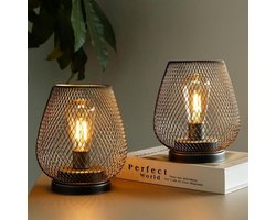 2-pack oplaadbare tafellamp, snoerloze tafellamp, op batterijen, metalen lampen met binnen- en buitenverlichting voor op het terras, slaapkamer, woonkamer (inclusief lamp) zwart