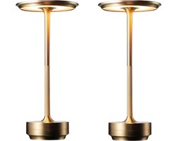 2x DreamGoods Oplaadbare Tafellamp - Draadloos & Dimbaar - Touch Bediening - voor Binnen & Buiten - Oplaadbaar - Tafellamp op Batterijen - Accu - Tafellampen zonder Snoer - Decoratie Woonkamer, Slaapkamer & Tuin - Tafel lamp - Industrieel - Goud