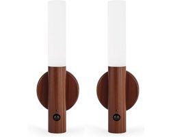 2X Oplaadbare Wandlamp Binnen op Batterijen Draadloos - Krachtige Batterij - 2700K Warm licht - Wandlamp Oplaadbaar - Nieuwste versie 2024 - Trapverlichting - Japandi