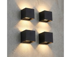 4x LED Wandlamp Kubus | Voor binnen en buiten | Dimbaar | Zwart | Lichtkleur instelbaar | Inc. Lichtbron | 6W