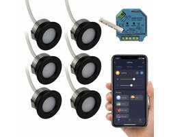 6x | Smart veranda inbouwspots zwart | 1.5 Watt | Complete set | Zigbee | HUE Compatible | 2700K - Warm wit (827)
