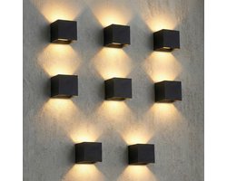 8x LED Wandlamp Kubus | Voor binnen en buiten | Dimbaar | Zwart | Lichtkleur instelbaar | Inc. Lichtbron | 6W