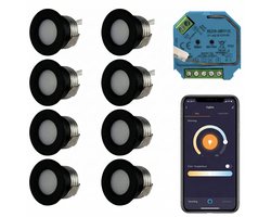 8x | Smart veranda inbouwspots zwart | 1.5 Watt | Complete set | Zigbee | HUE Compatible | 2700K - Warm wit (827)
