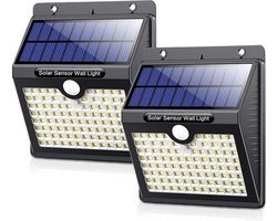 Auronic Solar Buitenlamp met Bewegingssensor - Wandlamp Tuinverlichting Op Zonne-energie - 97 LED's - IP65 Weerbestendig - 2 Stuks - Zwart