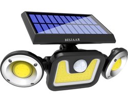 Besjaar Buitenlamp met bewegingssensor – Buitenverlichting Zonne Energie – Sensor – Solar – Dag Nacht Sensor – 100 LEDS – Zwart – Zeer veel licht -
