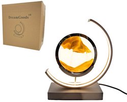 Bewegende Zandkunst Lamp - 28cm - Zandkunst In Glas - Zandloper - Sand Art - Tafellamp Industrieel - Sfeerlamp - Decoratie Woonkamer - Nachtlamp Slaapkamer - Zwart - Oranje
