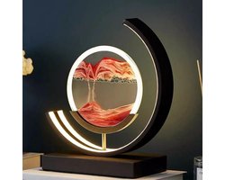 Bewegende Zandkunst Lamp - Met Afstandsbediening - 28cm - Zandkunst In Glas - Zandloper - Sand Art - Tafellamp Industrieel - Sfeerlamp - Decoratie Woonkamer - Nachtlamp Slaapkamer - Zwart - Rood