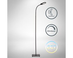 B.K.Licht - CCT Vloerlamp - zwarte staande lamp - dimbaar - lampkop flexibel - 600Lm - 8W - 128cm